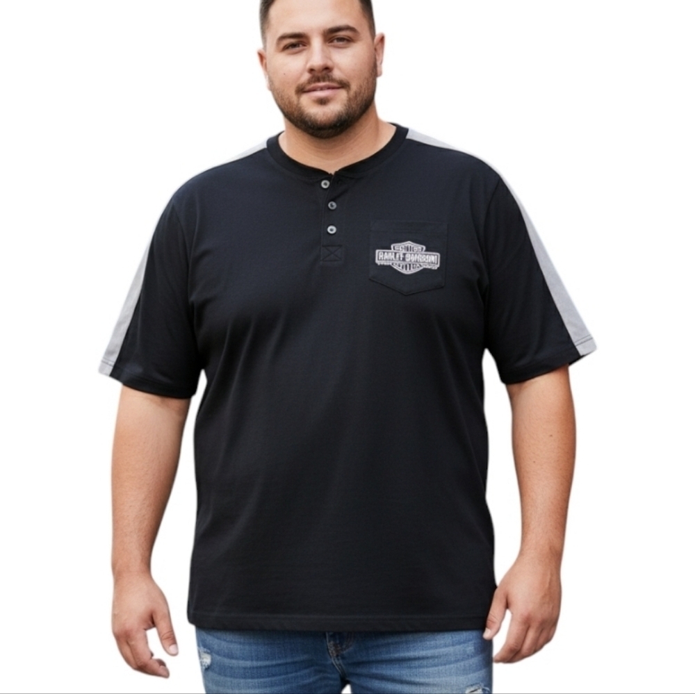 Harley-Davidson Black and Gray Henley Shirt